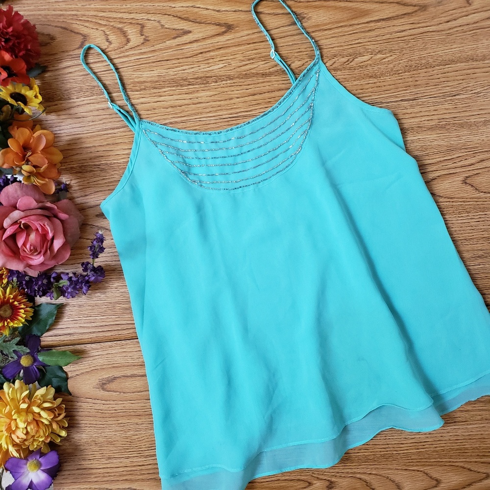 Francesca's Turquoise Silver Beaded Lined Top